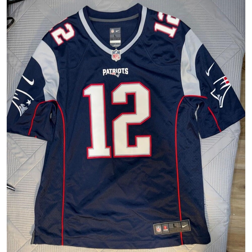 New England Patriots NFL Mens Jersey #12 TOM BRADY by Nike Size-L Blue